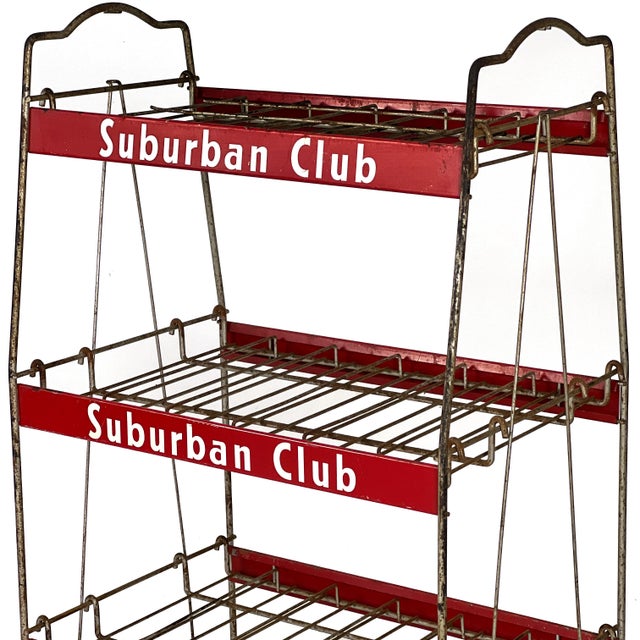 Metal Vintage 1940s Industrial Suburban Club Soda Wire Shelf Storage Rack Advertising Store Display For Sale - Image 7 of 11