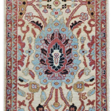 Afghan Sultanabad Wool 3x7 Blue, Ivory & Rust Handmade Area Rug #1143663