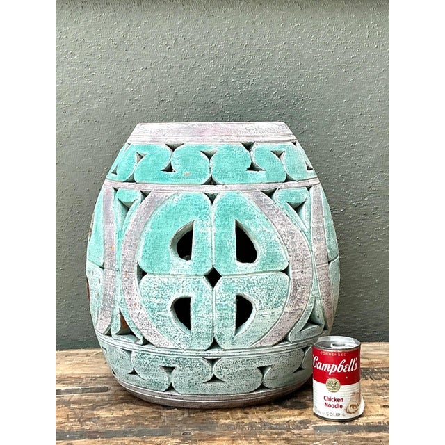 Late 20th Century Vintage Patinated Ceramic Low Stool For Sale - Image 5 of 13