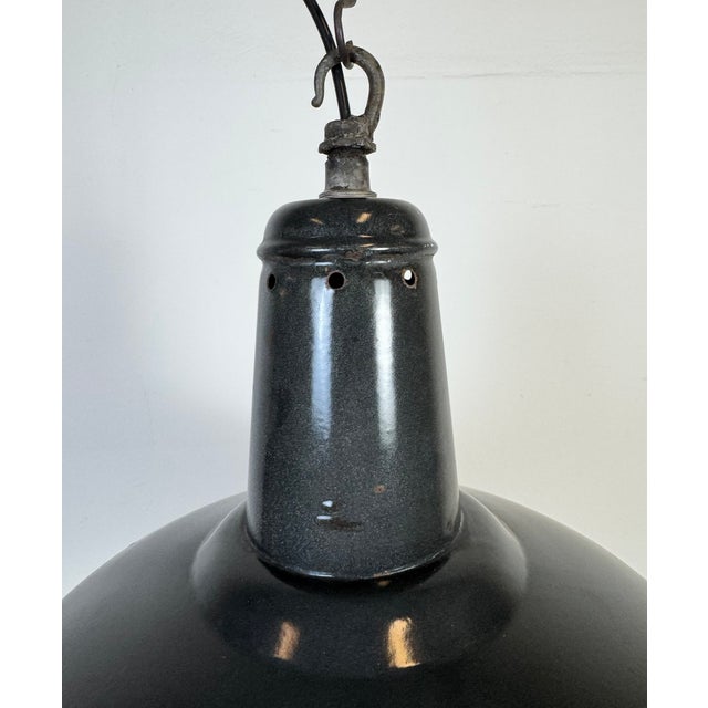 Mid-Century Modern Industrial French Dark Grey Enamel Factory Pendant Lamp, 1960s For Sale - Image 3 of 17