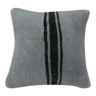 Handmade Black Striped Gray Turkish Kilim Pillow Cover For Sale