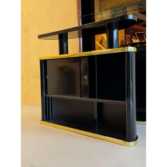 Mid-Century Black Lacquered and Burl Wood Cocktail Bar For Sale - Image 9 of 11