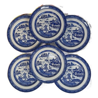 Antique English Blue and White Transferware Luncheon Plates by Ashworth Bros. Of Hanley, Staffordshire - Set of 6 For Sale