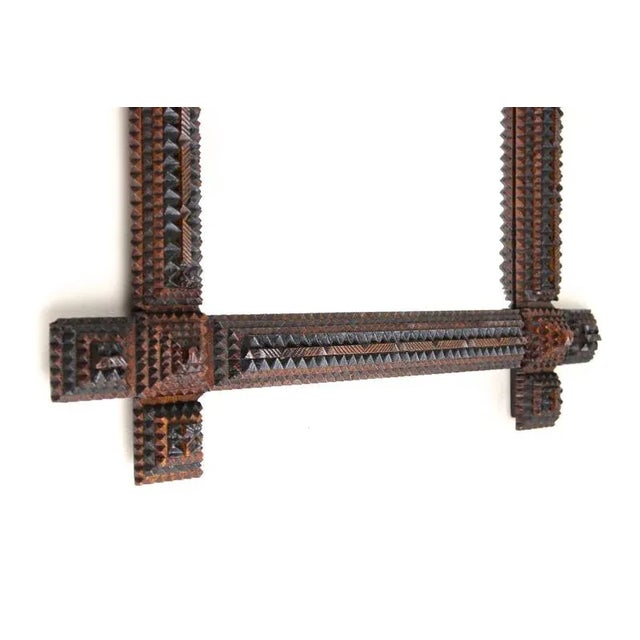 Glass Tramp Art Rustic Handcarved Wall Mirror, Austria, 1880s For Sale - Image 7 of 18