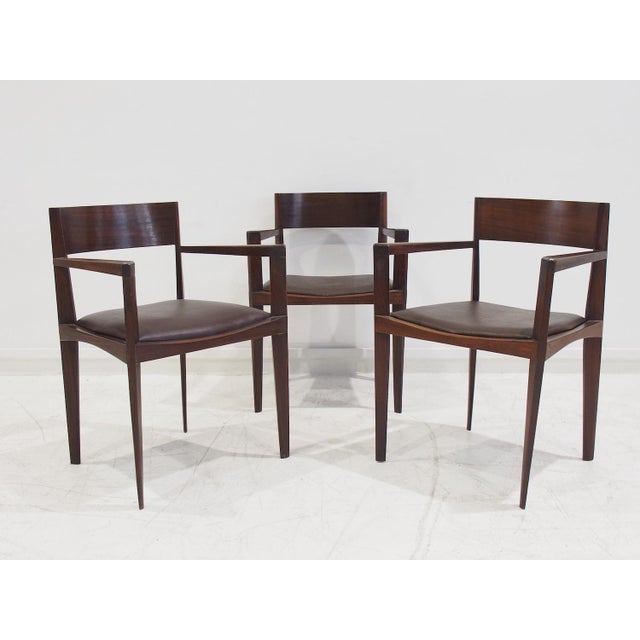 Mid-Century Modern Vintage Italian Dark Brown Wood and Faux Leather Dining Chairs, 1960s, Set of 6 For Sale - Image 3 of 14