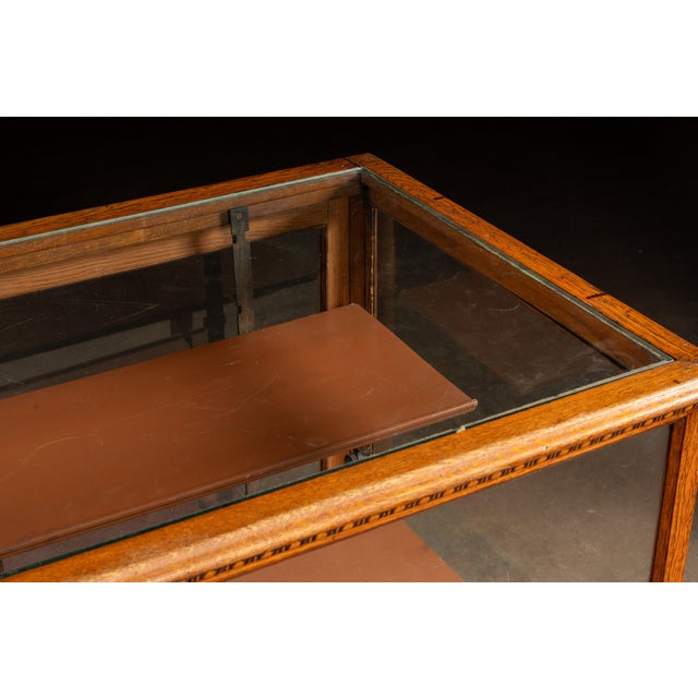 Antique Oak & Glass Retail Showcase With Storage Base For Sale - Image 9 of 16