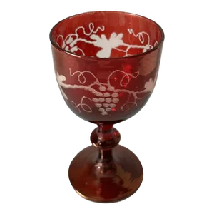 Vintage Shreve Crump & Low Bohemian Ruby Red Cut to Clear Grape Etched Port Glass