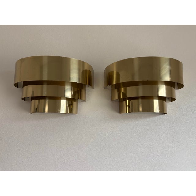 Brass Vintage Mid Century Modern Brass Cascade Sconces - a Pair For Sale - Image 8 of 12