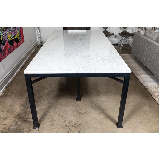 Custom Metal and Carrara Marble Dining Table For Sale - Image 4 of 12