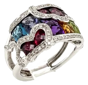 Bellarri Diamond & Gems 18k White Gold Band Ring, Size 7