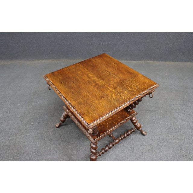 Merklin Brothers Attributed Barley Twist Quarter Sawn Oak Side Table With Lion Mask Mounts For Sale - Image 13 of 13