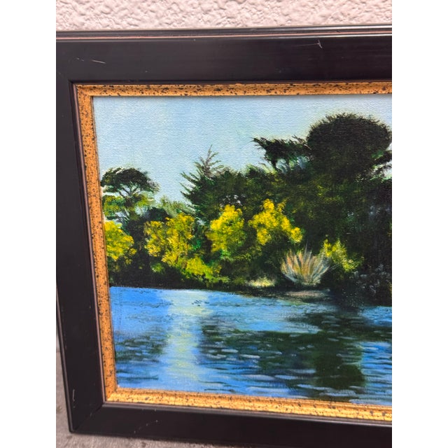 Traditional Signed Camhi Lakeside Landscape Original Oil Painting For Sale - Image 3 of 12