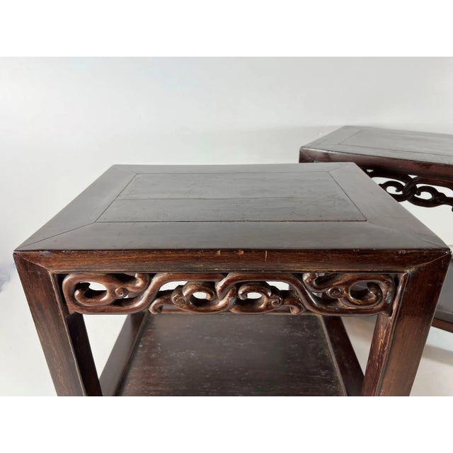 Early 20th Century Antique Black Wood Suan Zhi Rectangular Stands - Set of 2 For Sale - Image 9 of 10
