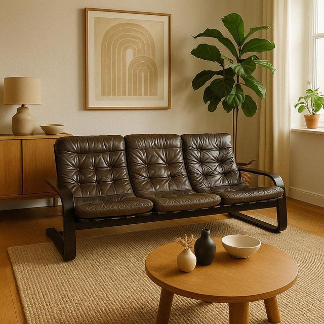 with its unique look typical of 1970s design, this 3-seater sofa combines character and modularity. Its sculptural dark...