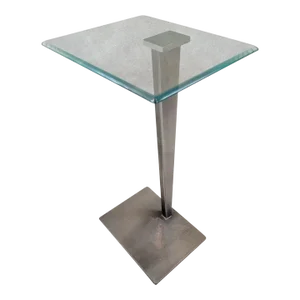Vintage Modern Glass Top Metal Pedestal Base Pedestal Side Table