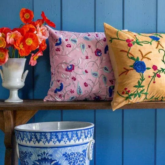 Indian Persian Pheasants Pink Pillow Case, 20" x 20" For Sale - Image 3 of 8