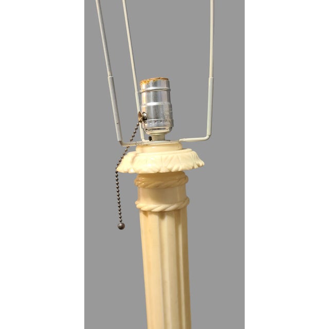 Ivory Vintage Pair of Neoclassical Carved Marble Greek Column Banquet Table Lamps For Sale - Image 8 of 12