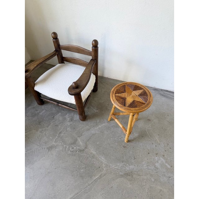 Wood Star-Shaped Rattan Side Table, 1960s For Sale - Image 7 of 18