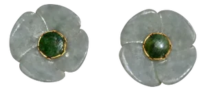 The Penzance: Yellow Gold Jade Earrings with Jade Flower Jackets, 2 Pieces