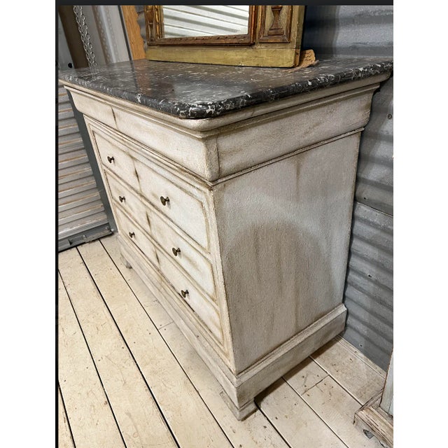 Stone French. Louis Philippe Gray Marble Top Painted Commode - 19th C For Sale - Image 7 of 8