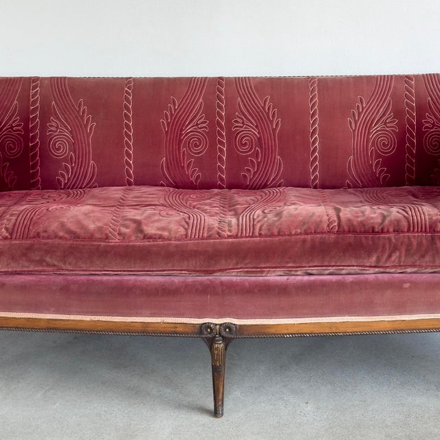 Antique Rose Velvet Hand-Carved Sofa For Sale In Seattle - Image 6 of 12