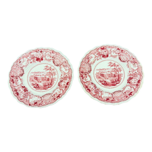 A Rare Pair of Antique Red Transferware Plates, “New York, Us”, Circa 1830’s