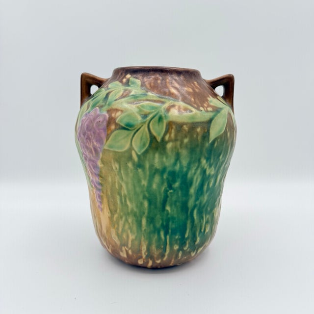 Ceramic Art Nouveau Style Wisteria Relief Pottery Vase With Twin Handles For Sale - Image 7 of 7