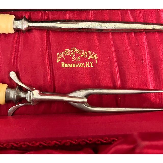 Ivory 19th Century Boxed Swan Handled Bone Carving Set For Sale - Image 8 of 11