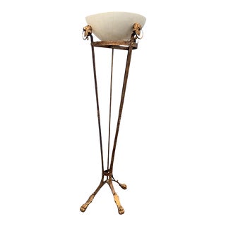 Late 20th Century Maitland Smith Wrought Iron Lion Heads Torchiere Floor Lamp For Sale