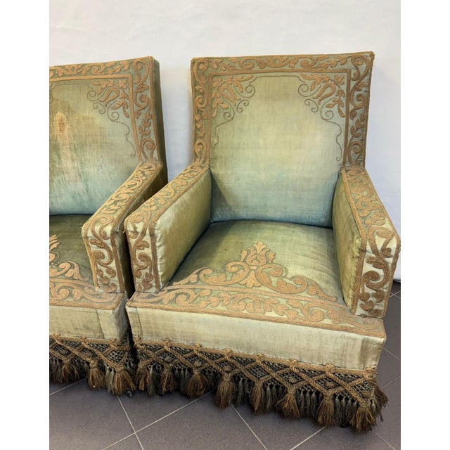 Armchairs in Silk Velvet and Embroidery, Set of 2 For Sale - Image 5 of 18