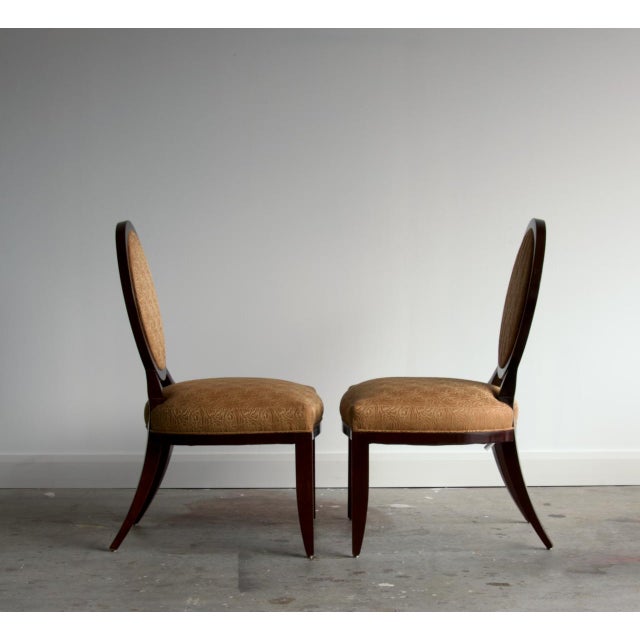 Baker Furniture Company Pair of Barbara Barry for Baker Oval X-Back Side Chairs With Umber Gold Floral Fabric, Late 20th Century For Sale - Image 4 of 8