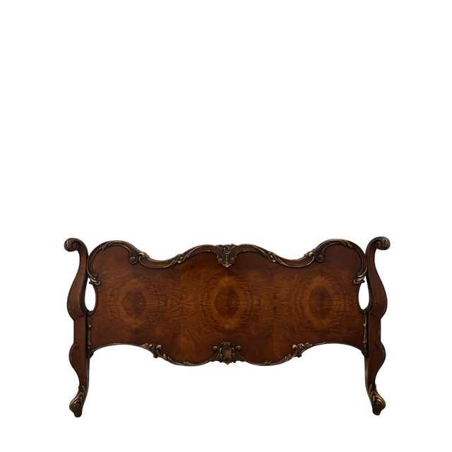 French Antique French Louis XV Style Flame Mahogany Twin Bed Frame With Gilt Carved Accents For Sale - Image 3 of 8