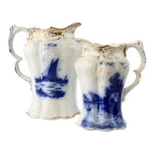 Late 19th Century English Flow Blue Nautical Jugs- Set of 2