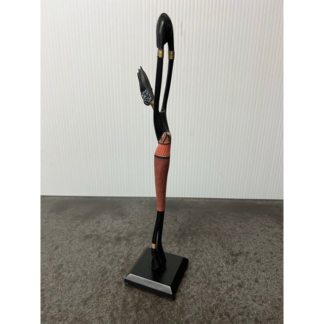 Handcrafted African Carved Figurine + Fabric Headpiece + Wood Carved + Metal Accents For Sale - Image 11 of 11