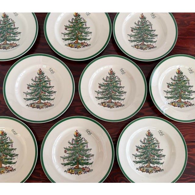Late 20th Century Vintage Spode Christmas Tree Dinner Plates, Set of 9 For Sale - Image 5 of 9