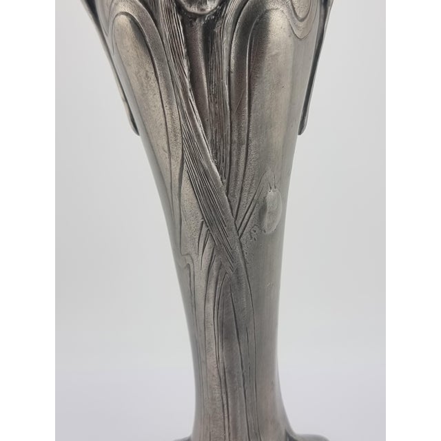 Antique Pewter Art Nouveau Vase Tin Woman Flowers For Sale - Image 10 of 16
