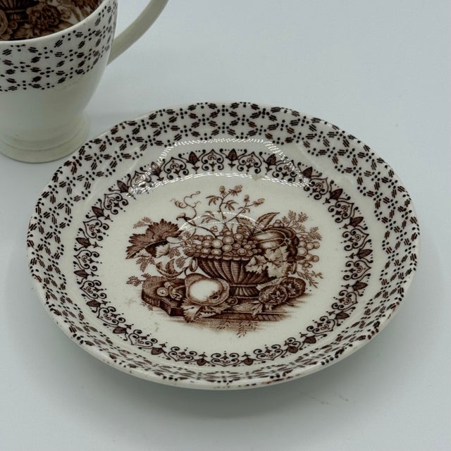 Vintage Empire England “Beverley” Brown Transferware Cup & Saucer With Interior Fruit Motif For Sale In Richmond - Image 6 of 9