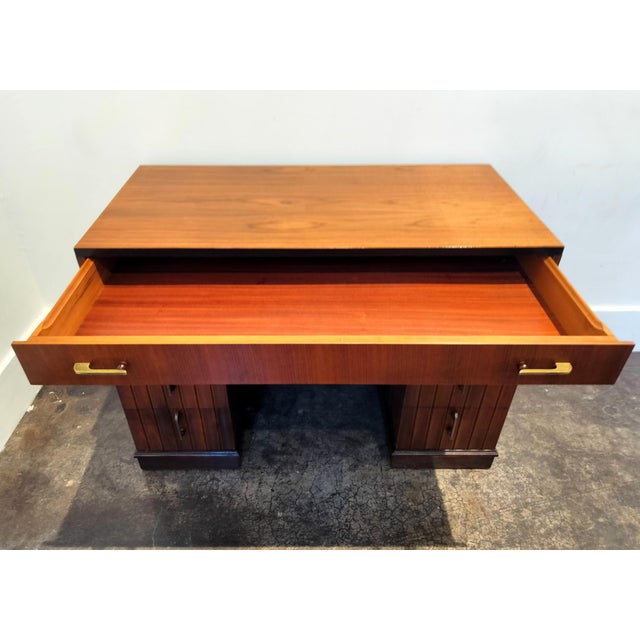 Wood Art Deco Mahogany Desk With Bakelite and Brass Pulls For Sale - Image 7 of 12
