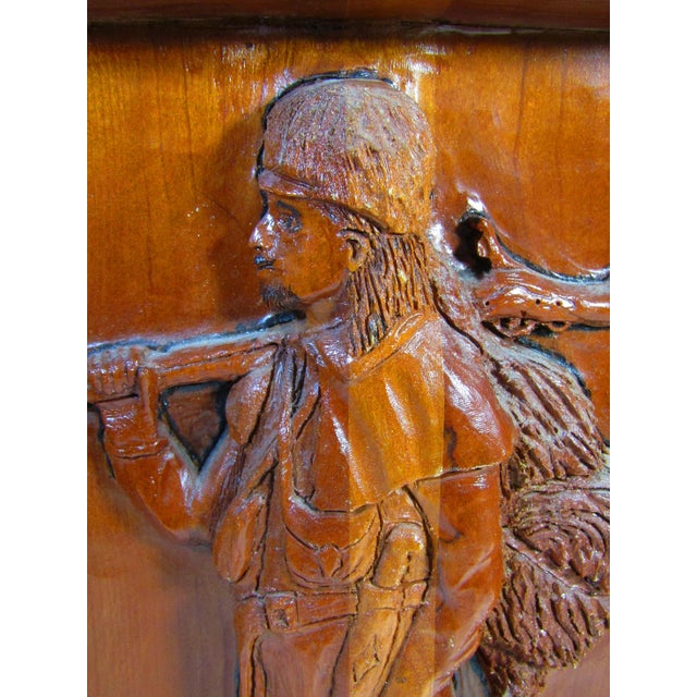 Vintage Hand-Carved Wooden Relief – Frontiersman With Rifle – Signed "Fred 1998" For Sale In Austin - Image 6 of 10