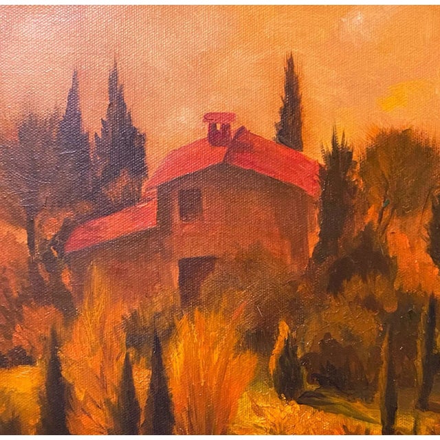 A vintage painting on canvas of an Italian country side. Unframed.