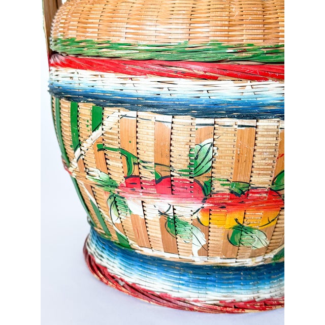 Brown Vintage Folk Art Chinese Wedding Basket, Hand Painted For Sale - Image 8 of 12