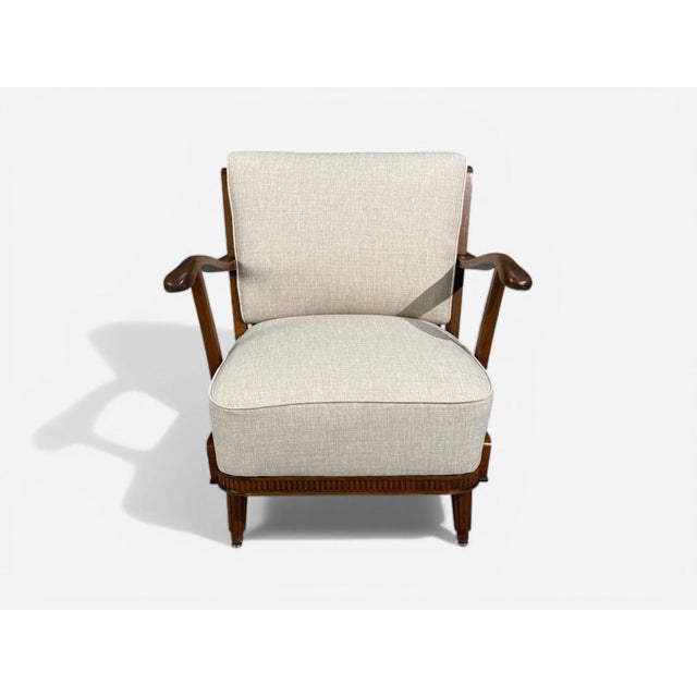 1940s Svante Skogh, Lounge Chairs, Beige Linen, Beech, Sweden, 1945 For Sale - Image 5 of 12