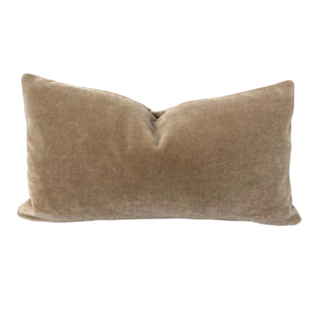 Contemporary Plush Tan Camel Down Filled Lumbar Mohair Pillow For Sale - Image 3 of 3