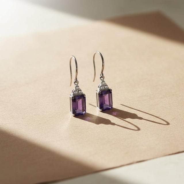 Not Yet Made - Made To Order Minimalistic Amethyst Earrings, Silver, Gold, Pair For Sale - Image 5 of 8