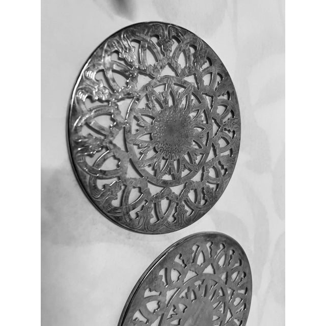 1960s Pair of Vintage Silver-Tone Metal Trivets For Sale - Image 5 of 7