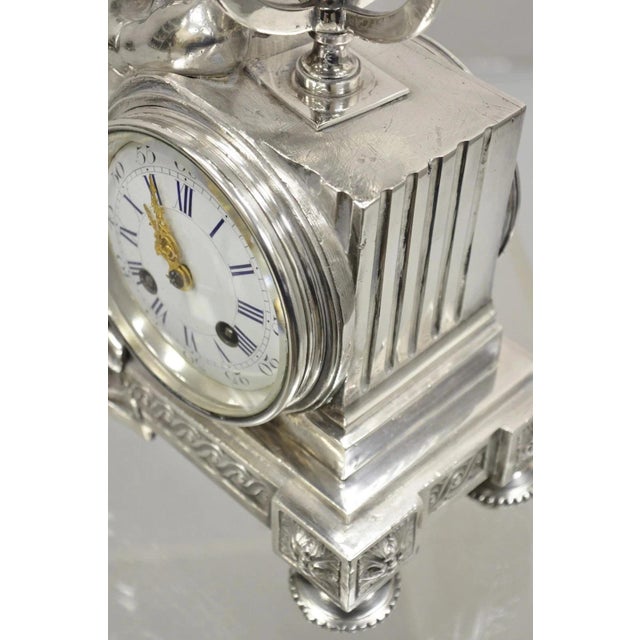 French Louis XV M Franjus Raison & Boyer Silver Plated Bronze Putto Mantel Clock For Sale - Image 14 of 15