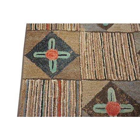 Textile Inspirational Beige Color With Geometric Design Antique American Hooked Rug For Sale - Image 7 of 12
