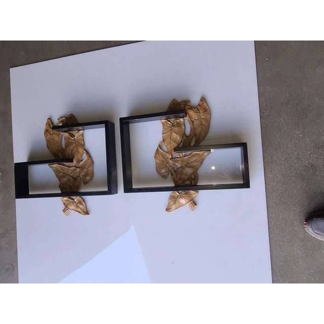 1950s Midcentury Wall Shelf With Hand Carved Leaf Pattern, Pair For Sale - Image 9 of 10