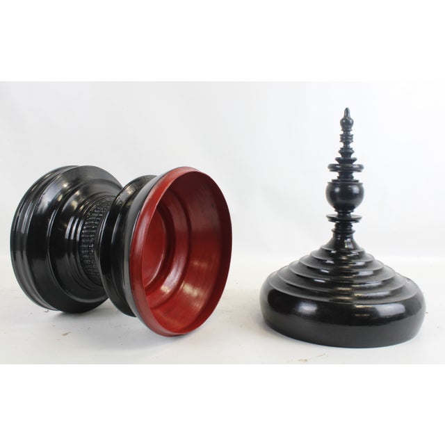 1950s Burmese Black Lacquer Offering Bowl For Sale - Image 5 of 13