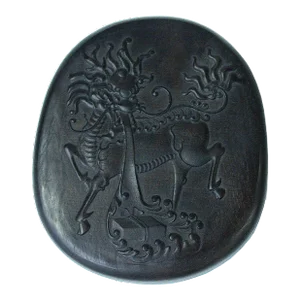Chinese Kirin Motif Oval Shape Box With Ink Stone Inkwell Pad